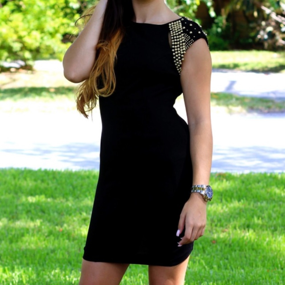 Black Dress with Gold Beads